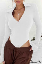Long Sleeve Bodycon Rompers With Polo Neck