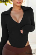 Long Sleeve Bodycon Rompers With Polo Neck
