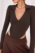 Long Sleeve Bodycon Rompers With Polo Neck