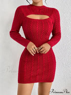 Long Sleeve Cut Out Sweater Knit Bodycon Dress
