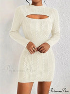 Long Sleeve Cut Out Sweater Knit Bodycon Dress