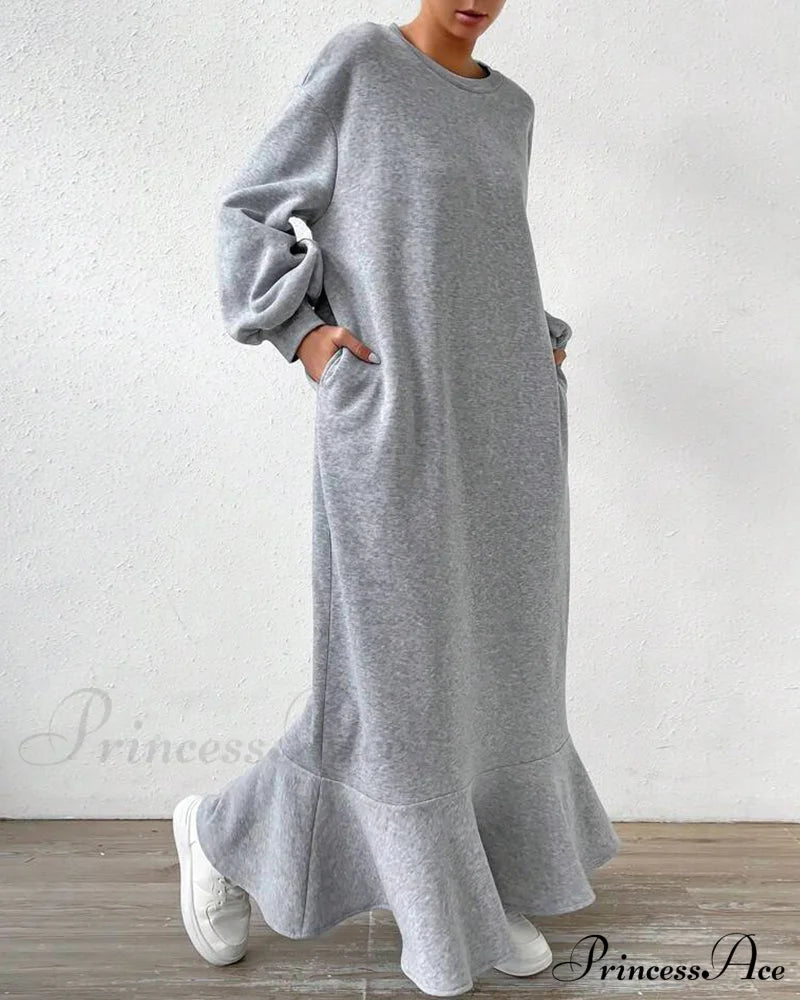 Long Sleeve Dress With Loose Pocket