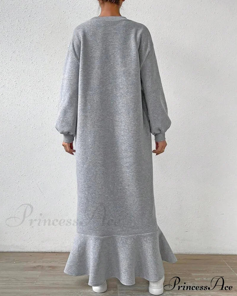 Long Sleeve Dress With Loose Pocket