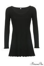 Long Sleeve Lacework Hem Dress With Round Neck