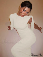 Long Sleeve One Shoulder Graceful Tie Up Bodycon Maxi Dress