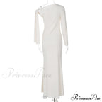 Long Sleeve One Shoulder Graceful Tie Up Bodycon Maxi Dress