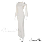 Long Sleeve One Shoulder Graceful Tie Up Bodycon Maxi Dress