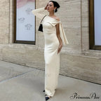 Long Sleeve One Shoulder Graceful Tie Up Bodycon Maxi Dress