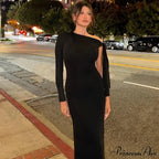 Long Sleeve One Shoulder Graceful Tie Up Bodycon Maxi Dress