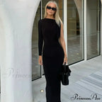 Long Sleeve One Shoulder Graceful Tie Up Bodycon Maxi Dress