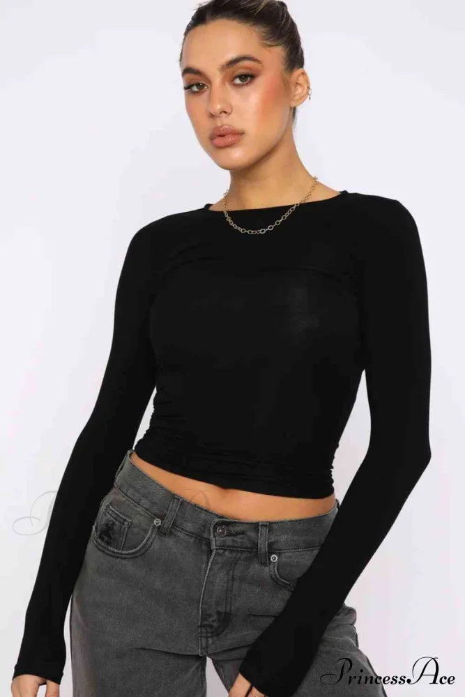 Long-Sleeve Round With Top Bodycon Neck