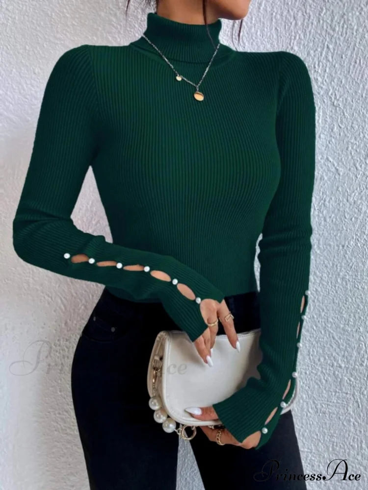 Long Top Rib-Knit With Turtleneck Arm Cutout