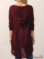 Long With Women Lace Patchwork Arm T-Shirt Hood