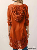 Long With Women Lace Patchwork Arm T-Shirt Hood