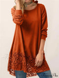 Long With Women Lace Patchwork Arm T-Shirt Hood