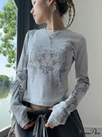 Long Y2K Casual O-Neck Arm De Vintage Blusas T-Shirts Mujer Design Women Tunic Moda Tops