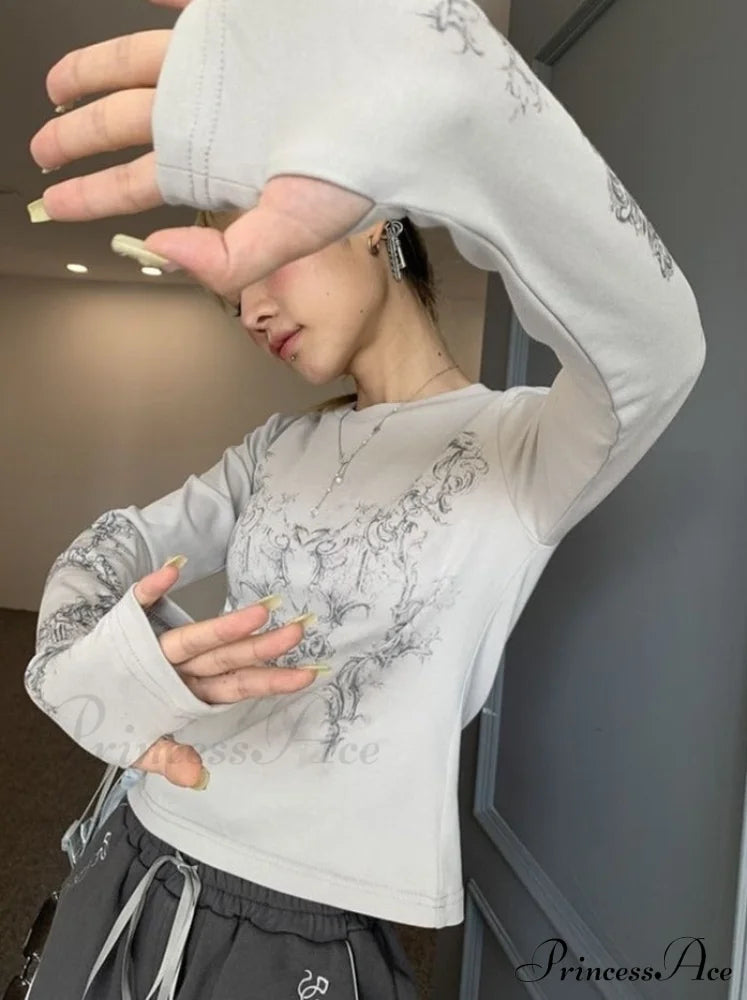 Long Y2K Casual O-Neck Arm De Vintage Blusas T-Shirts Mujer Design Women Tunic Moda Tops