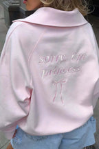 Loose Casual Letter Embroidery Half-Zip Sweatshirt