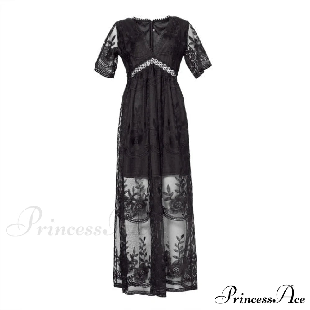 Loose Embroidery White Lace Long Tunic Beach Dress