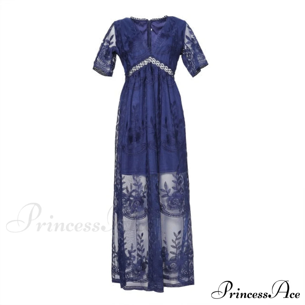 Loose Embroidery White Lace Long Tunic Beach Dress