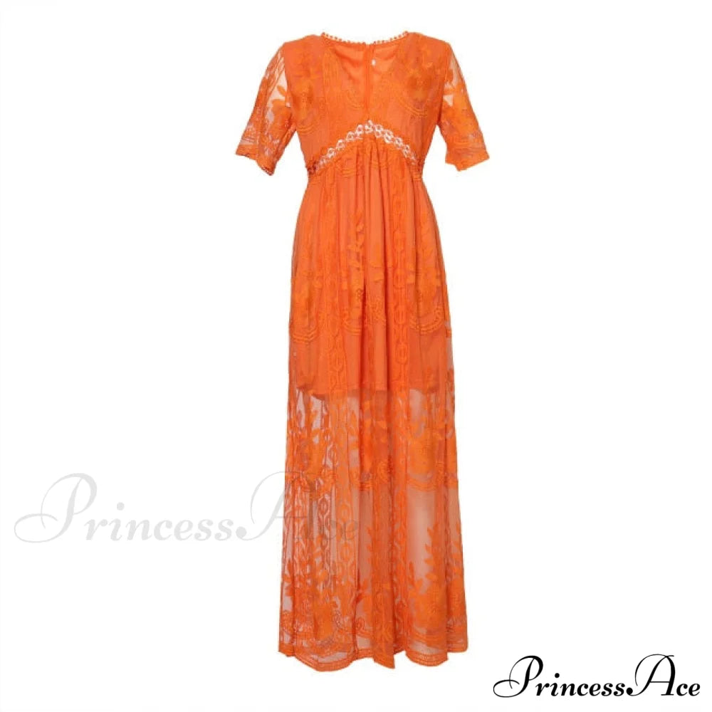 Loose Embroidery White Lace Long Tunic Beach Dress
