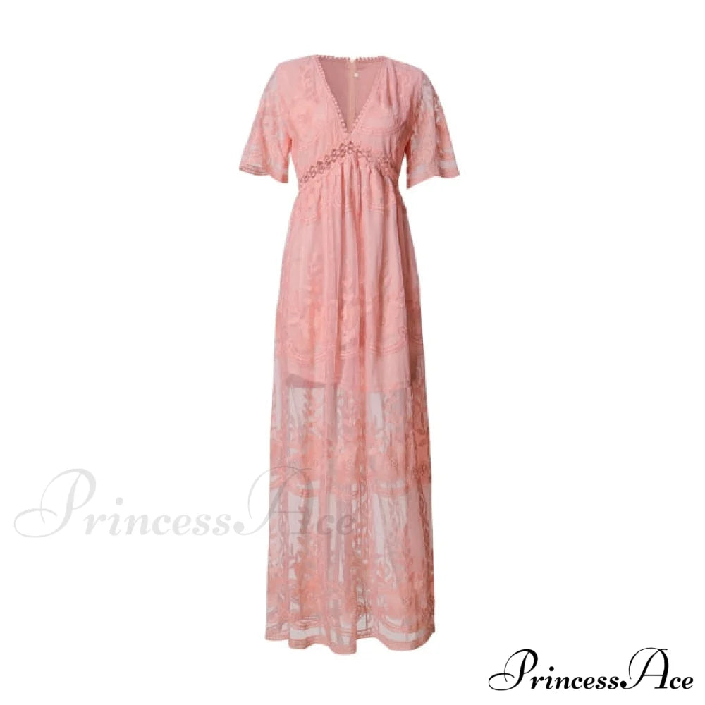 Loose Embroidery White Lace Long Tunic Beach Dress
