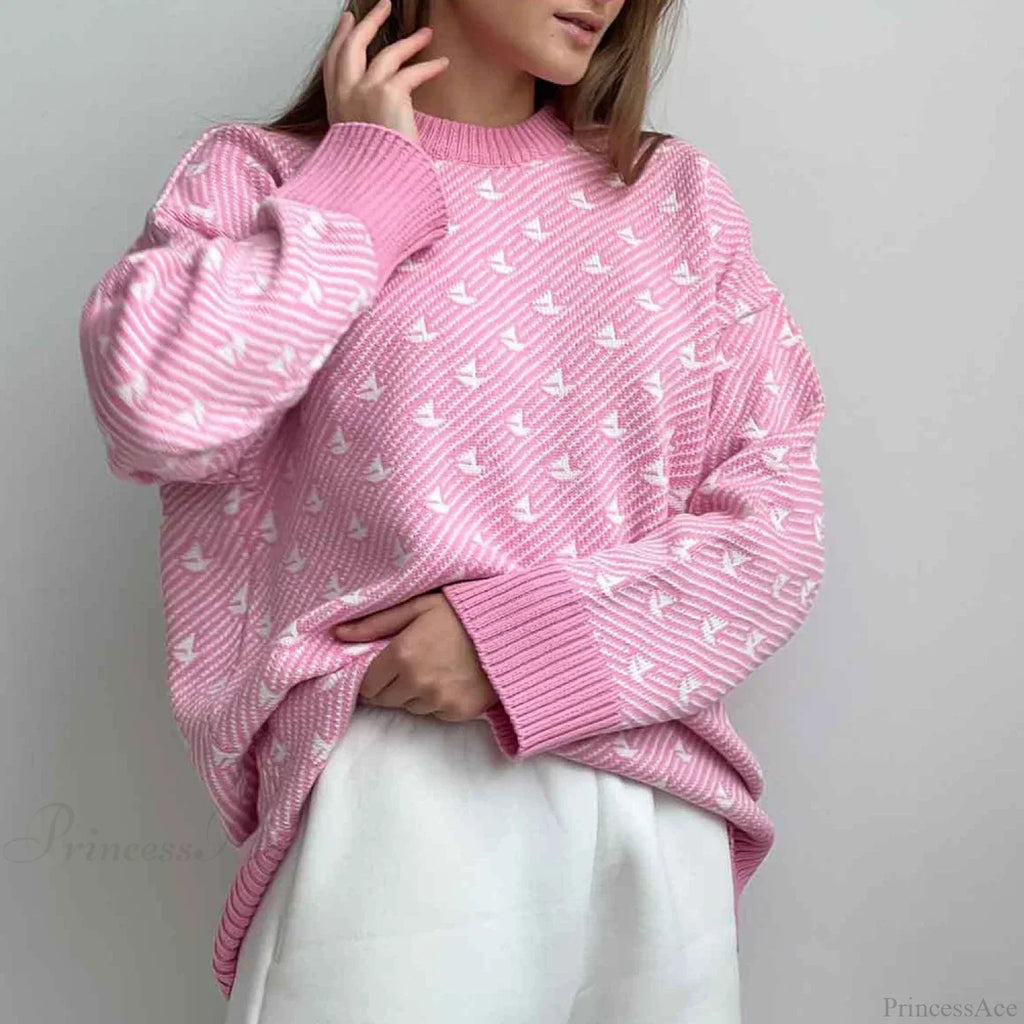 Loose Printed Long Sleeve Sweater