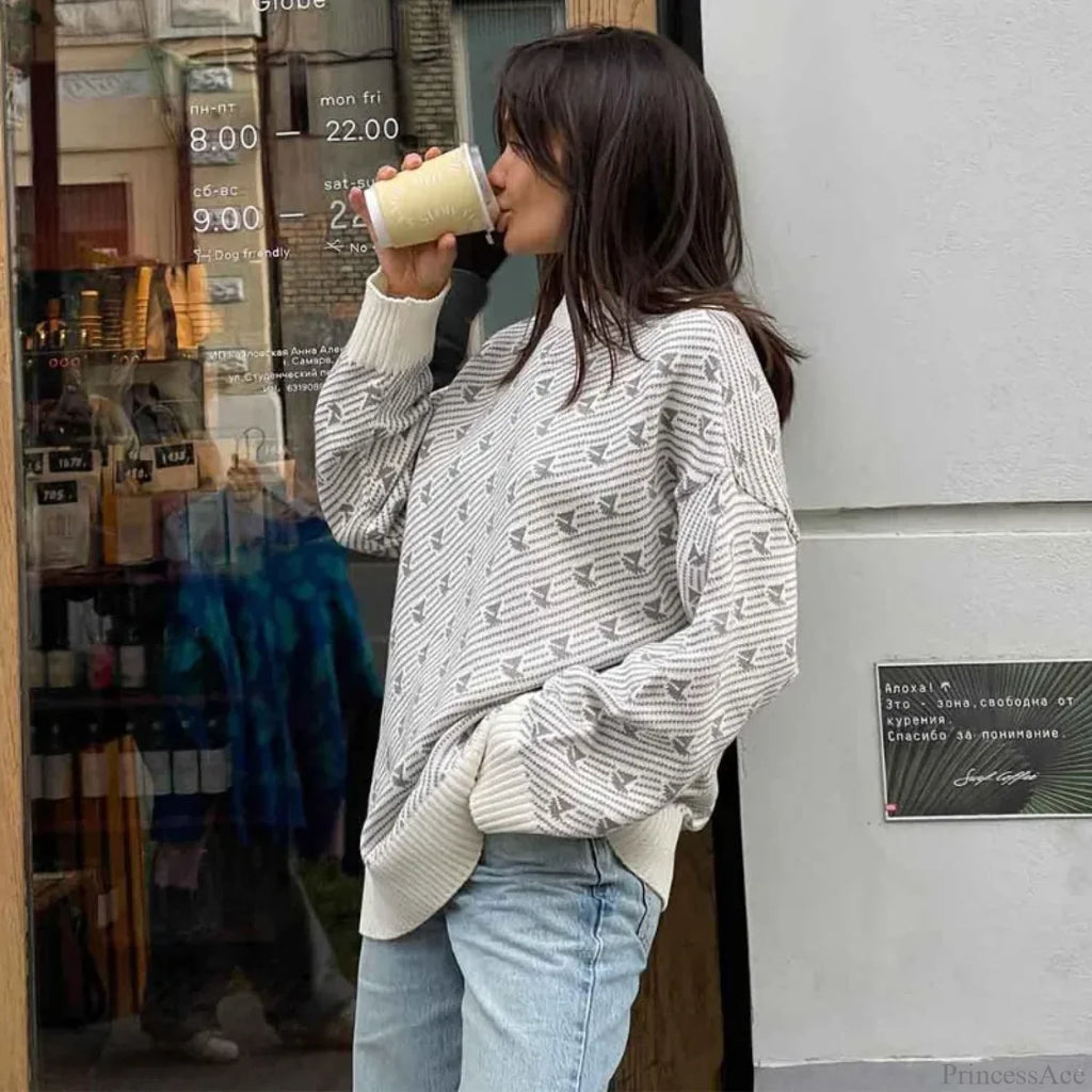 Loose Printed Long Sleeve Sweater