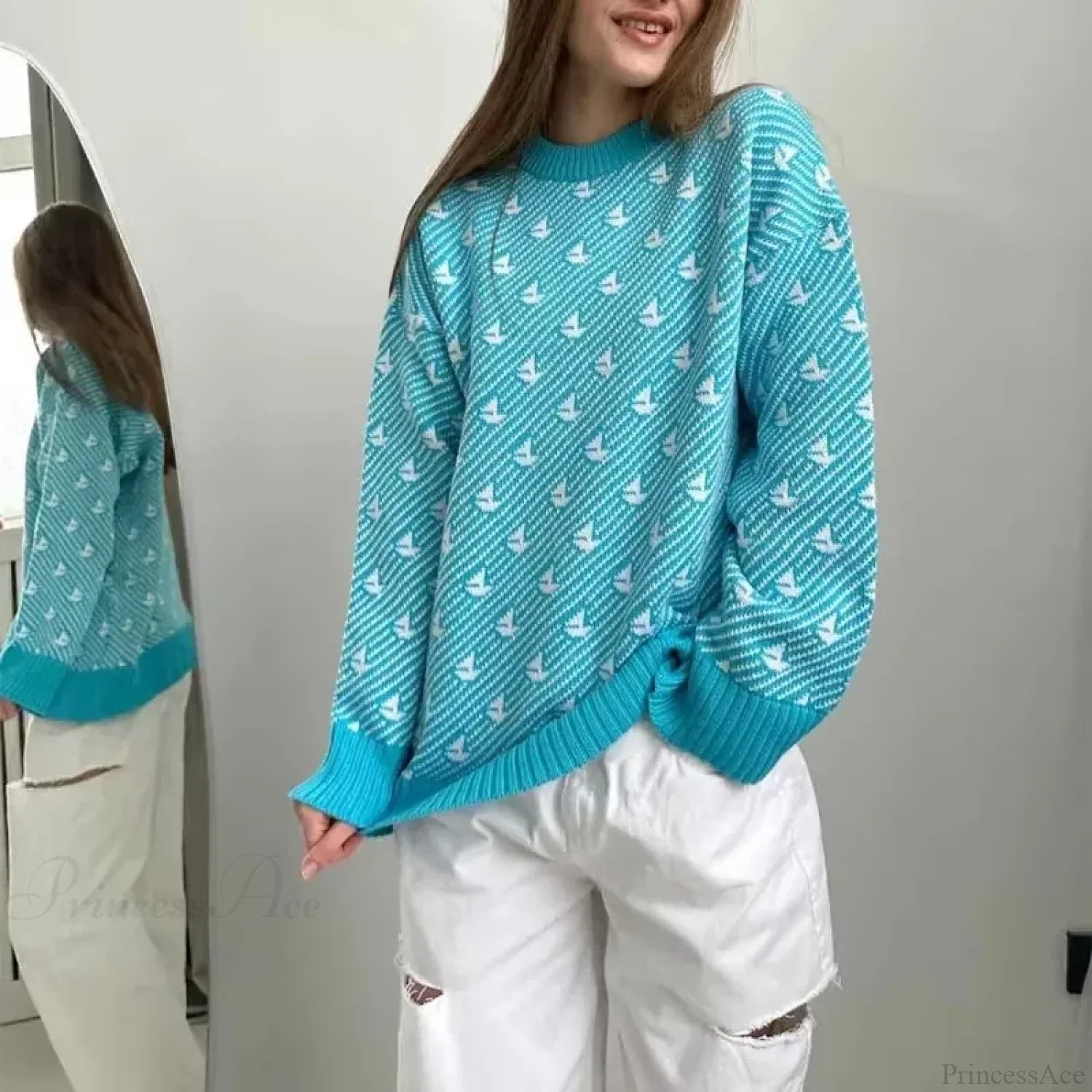 Loose Printed Long Sleeve Sweater