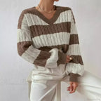 Loose Knit V-Neck Vintage Pullover Sweater