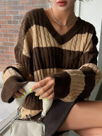 Loose Knit V-Neck Vintage Pullover Sweater