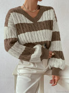 Loose Knit V-Neck Vintage Pullover Sweater