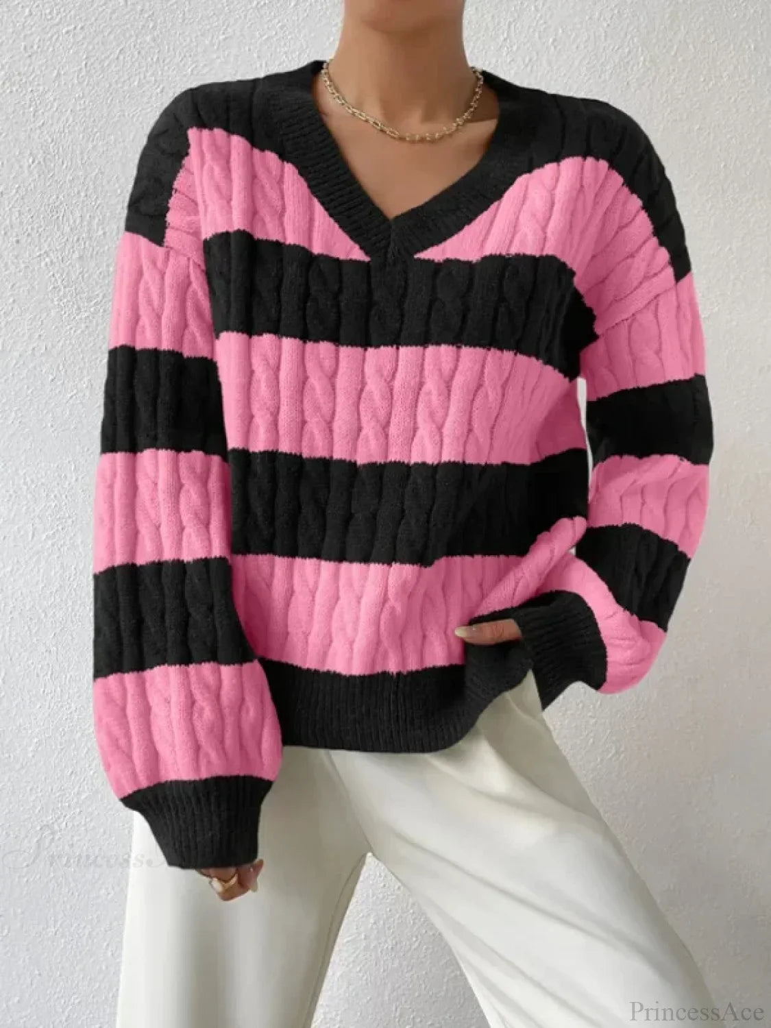 Loose Knit V-Neck Vintage Pullover Sweater