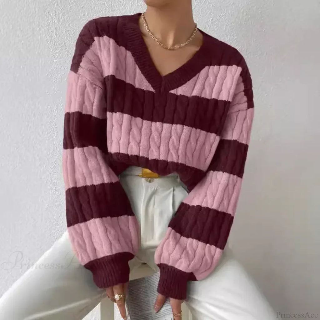 Loose Knit V-Neck Vintage Pullover Sweater