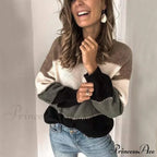 Loose Knitted Patchwork Striped Tops For Pullovers Women