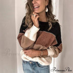 Loose Knitted Patchwork Striped Tops For Pullovers Women