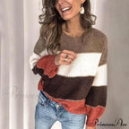 Loose Knitted Patchwork Striped Tops For Pullovers Women