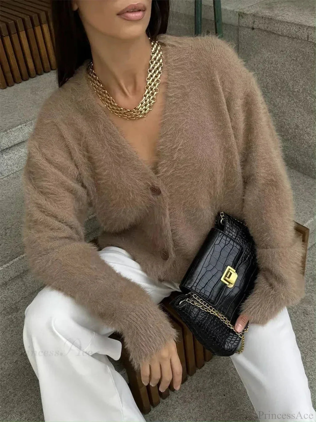 Loose Off Shoulder V-Neck Cardigan