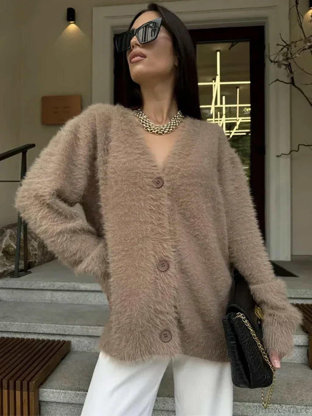 Loose Off Shoulder V-Neck Cardigan