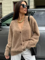 Loose Off Shoulder V-Neck Cardigan