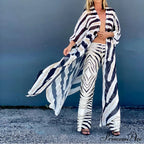 Loose Striped Maxi Dress With Veil Design