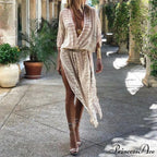 Loose Striped Maxi Dress With Veil Design