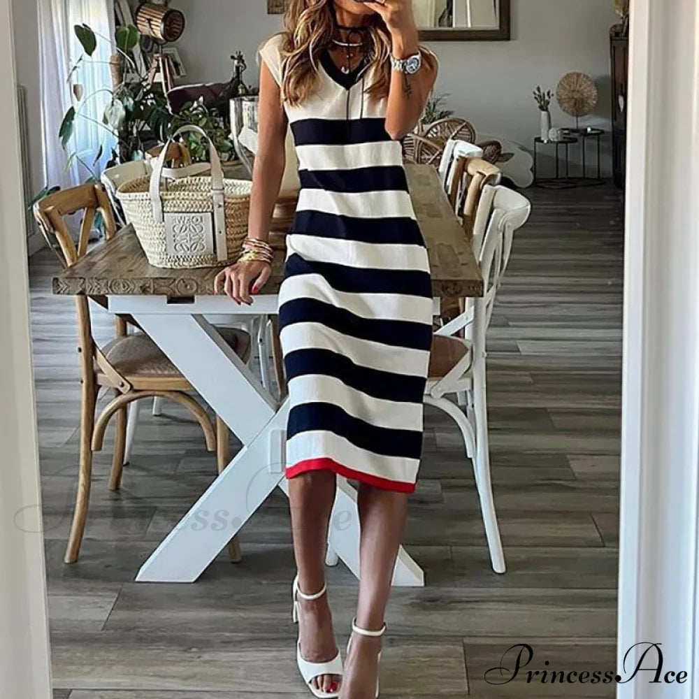 Loungewear Party Dress Modern Sleeveless Striped