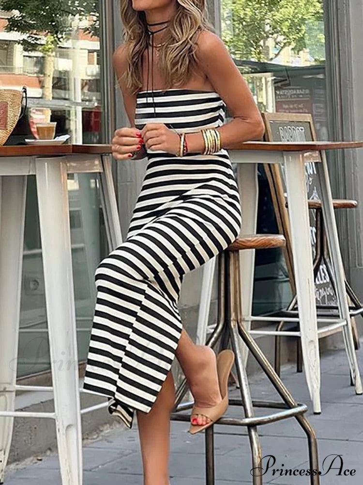 Loungewear Party Dress Modern Sleeveless Striped
