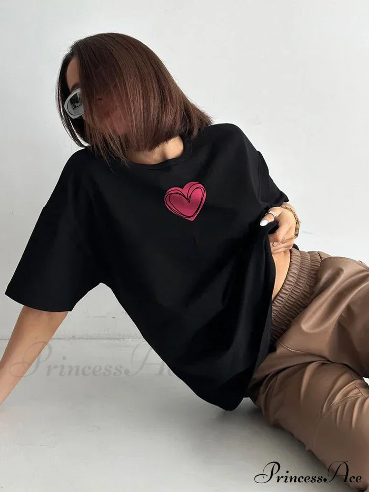Love Printed Summer Cotton Plus Size Basic Tee T-Shirt