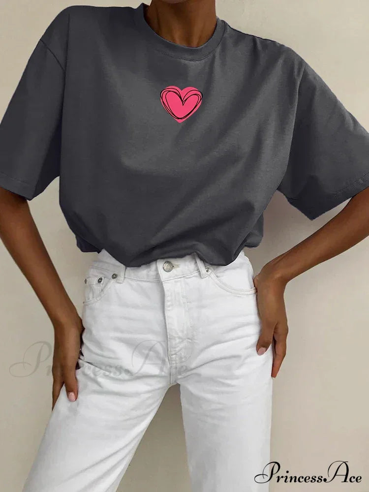 Love Printed Summer Cotton Plus Size Basic Tee T-Shirt