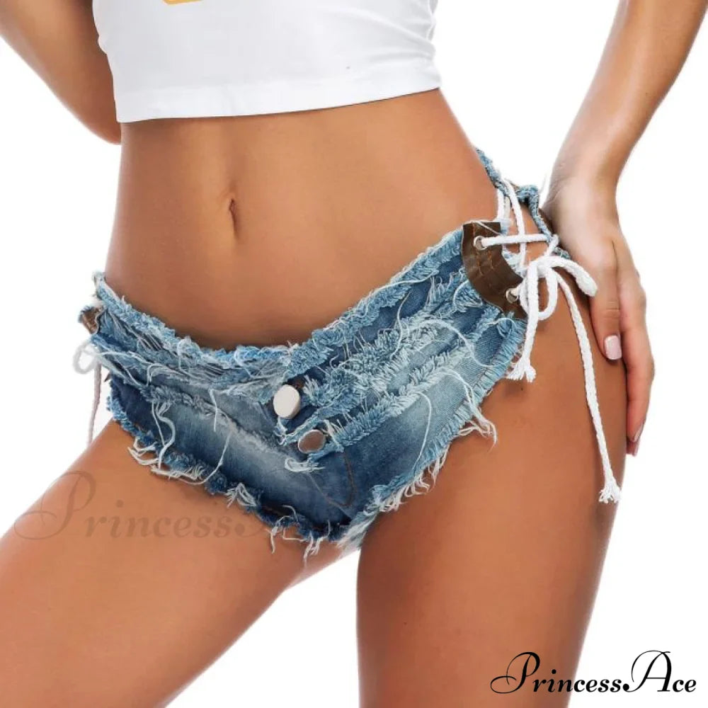Low Denim Bandage Brief Hole Club Jeans Skinny Dj Blue Women Dance Waist Ripped Mini Shorts White Black