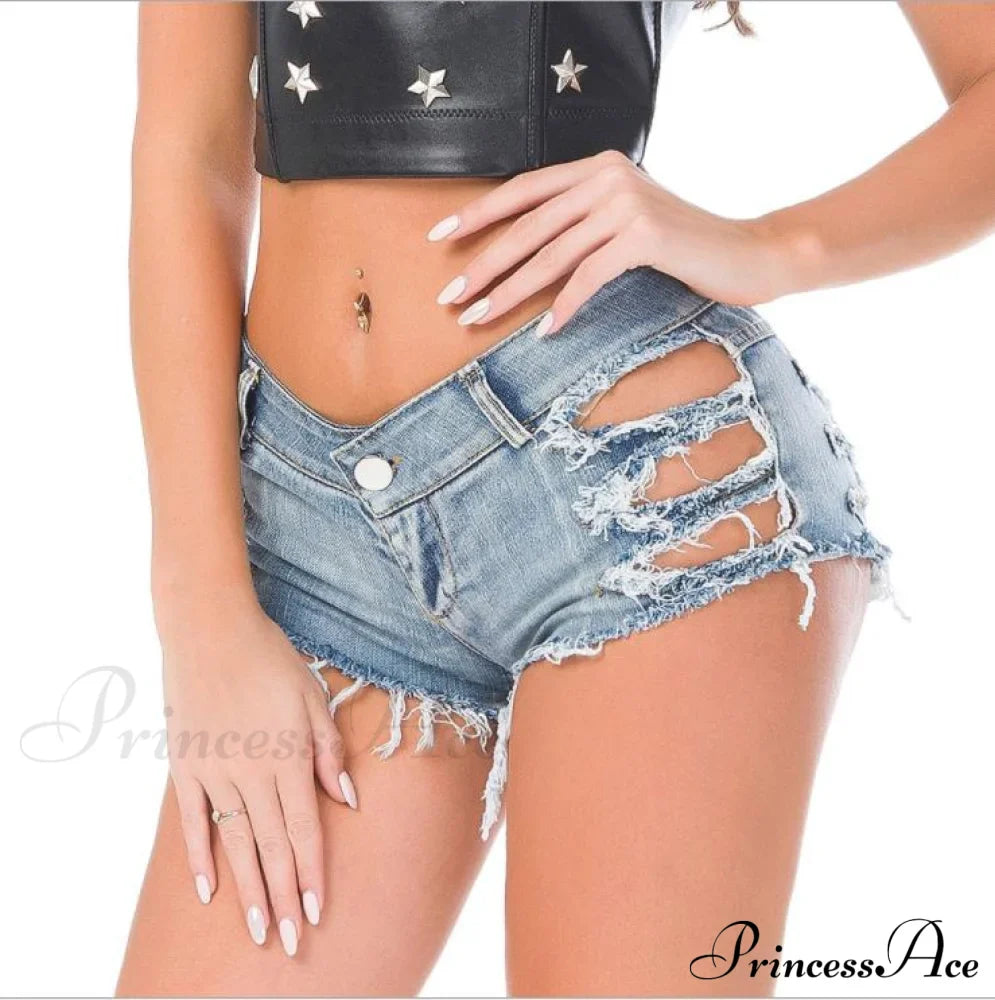Low Denim Bandage Brief Hole Club Jeans Skinny Dj Blue Women Dance Waist Ripped Mini Shorts White Black