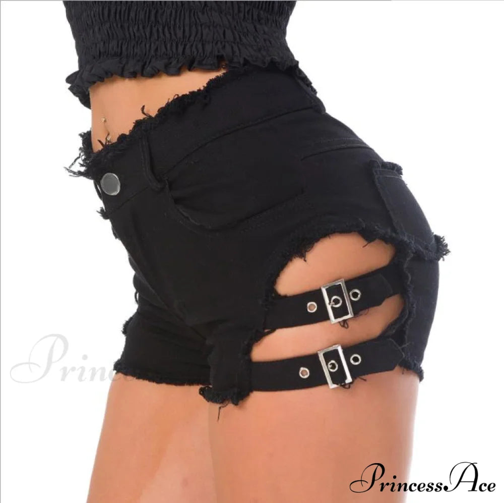Low Denim Bandage Brief Hole Club Jeans Skinny Dj Blue Women Dance Waist Ripped Mini Shorts White Black