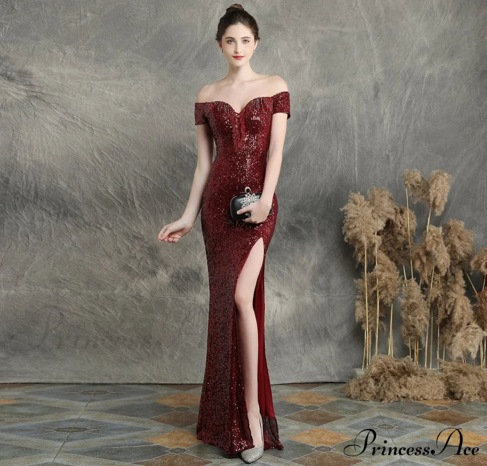 Marzia Formal Stylish Sequined Slit Dress